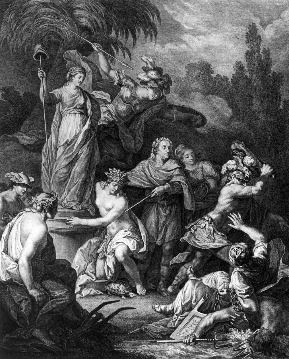 Allegory of The Independent America, tillägnad den amerikanska kongressen, graverad av Jean Charles Levasseur (1734-1816), 1778 av Antoine Borel