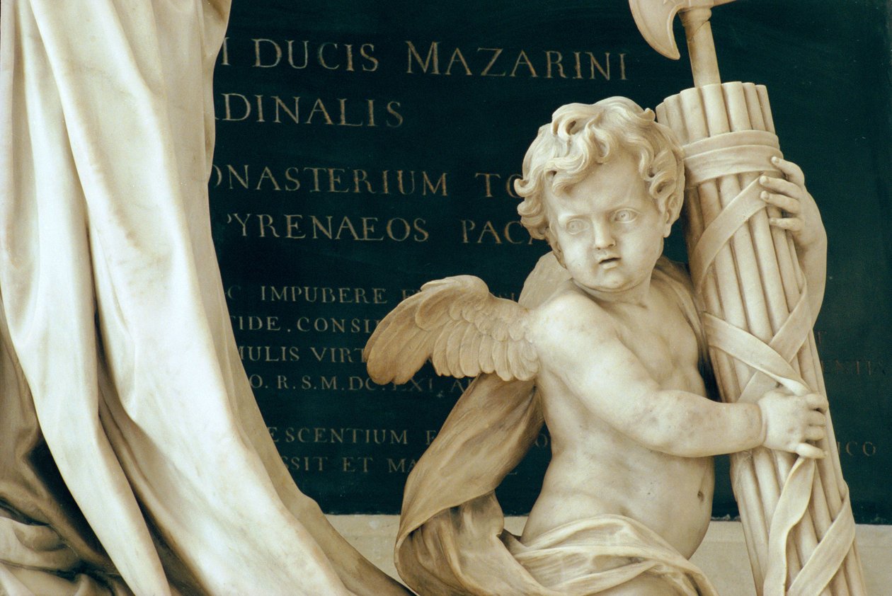 Detalj av kardinal Jules Mazarins grav 1602-61 1689-93, i kapellet marmor och brons av Antoine Coysevox