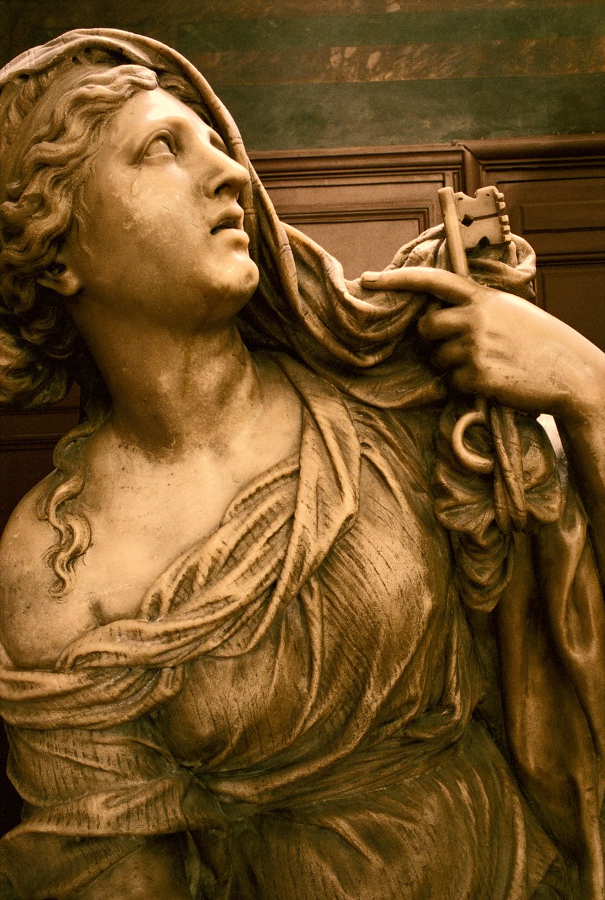 Jean-Baptiste Colbert de Torcys grav 1619-83 detalj av den allegoriska figuren Trohet, ca 1685-87 marmor, se även 248118 och 248120 av Antoine Coysevox