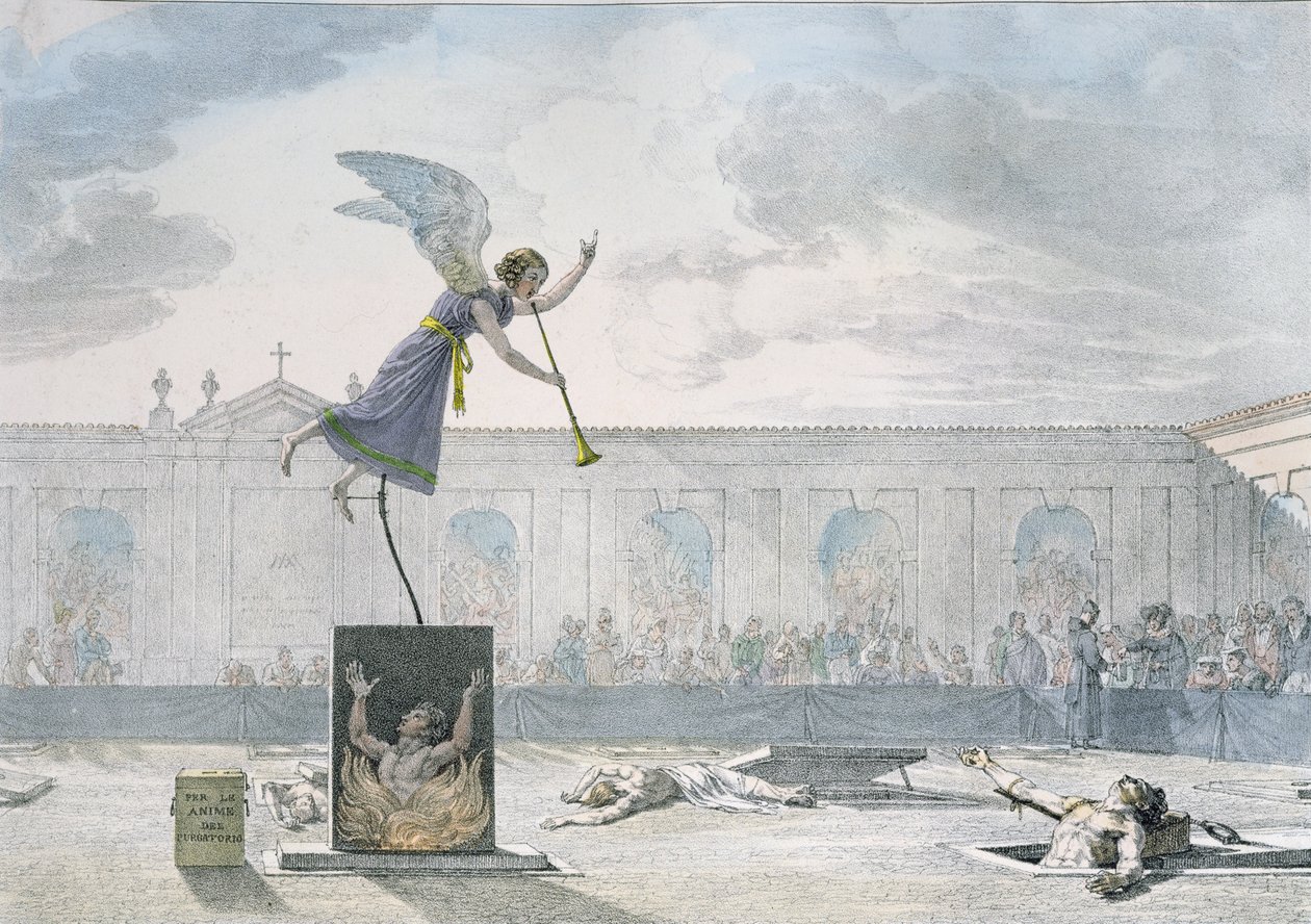 Dramatisering av skärselden, graverad av Francois Alexandre Villain (1798-1884) ca 1820-30 av Antoine Jean Baptiste Thomas