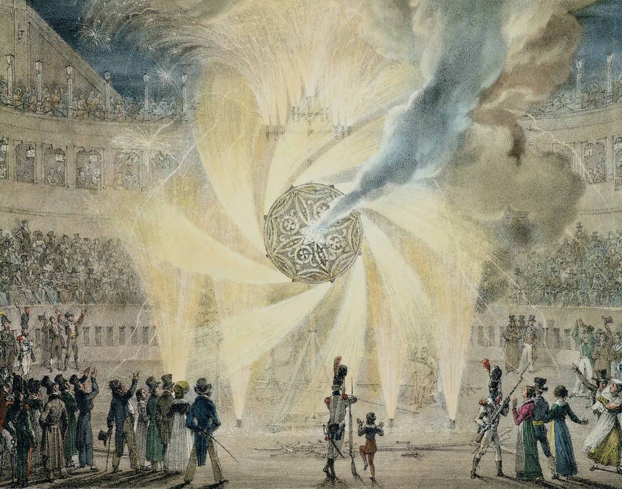 Fyrverkerier (färggravyr) av Antoine Jean Baptiste Thomas
