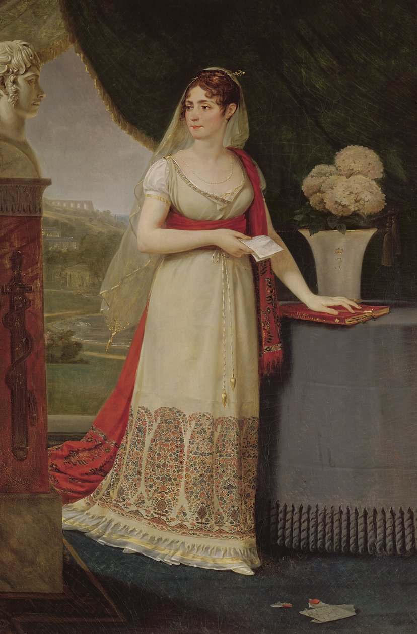 Josephine Tasher de la Pagerie (1763-1814) fransmännens kejsarinna, tittar på en byst av sin son Eugene de Beauharnais (1781-1824) i Malmaison, 1808 av Antoine Jean Gros
