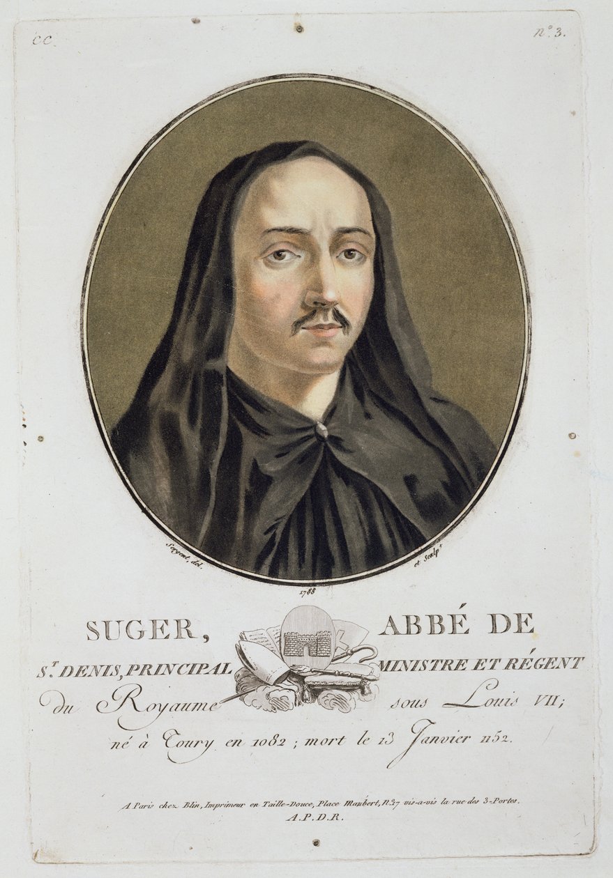 Abbe de Suger (1082-1151) från "Porträtt av stora män, illustra kvinnor och minnesvärda ämnen i Frankrike", publicerad 1787-92 av Antoine Louis Francois Sergent Marceau