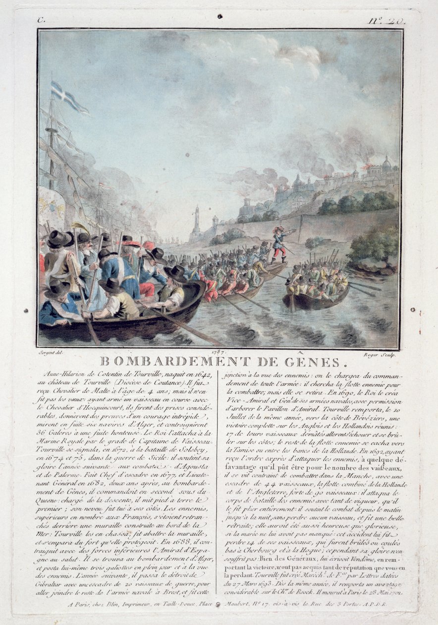 Bombardement av Genua, 1684, graverad av Jean Baptiste Morret (fl.1790-1820), 1787 av Antoine Louis Francois Sergent Marceau