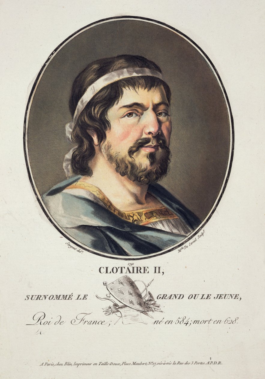 Clothaire II (584-629), graverad av Madame de Cernel, 1791 av Antoine Louis Francois Sergent Marceau