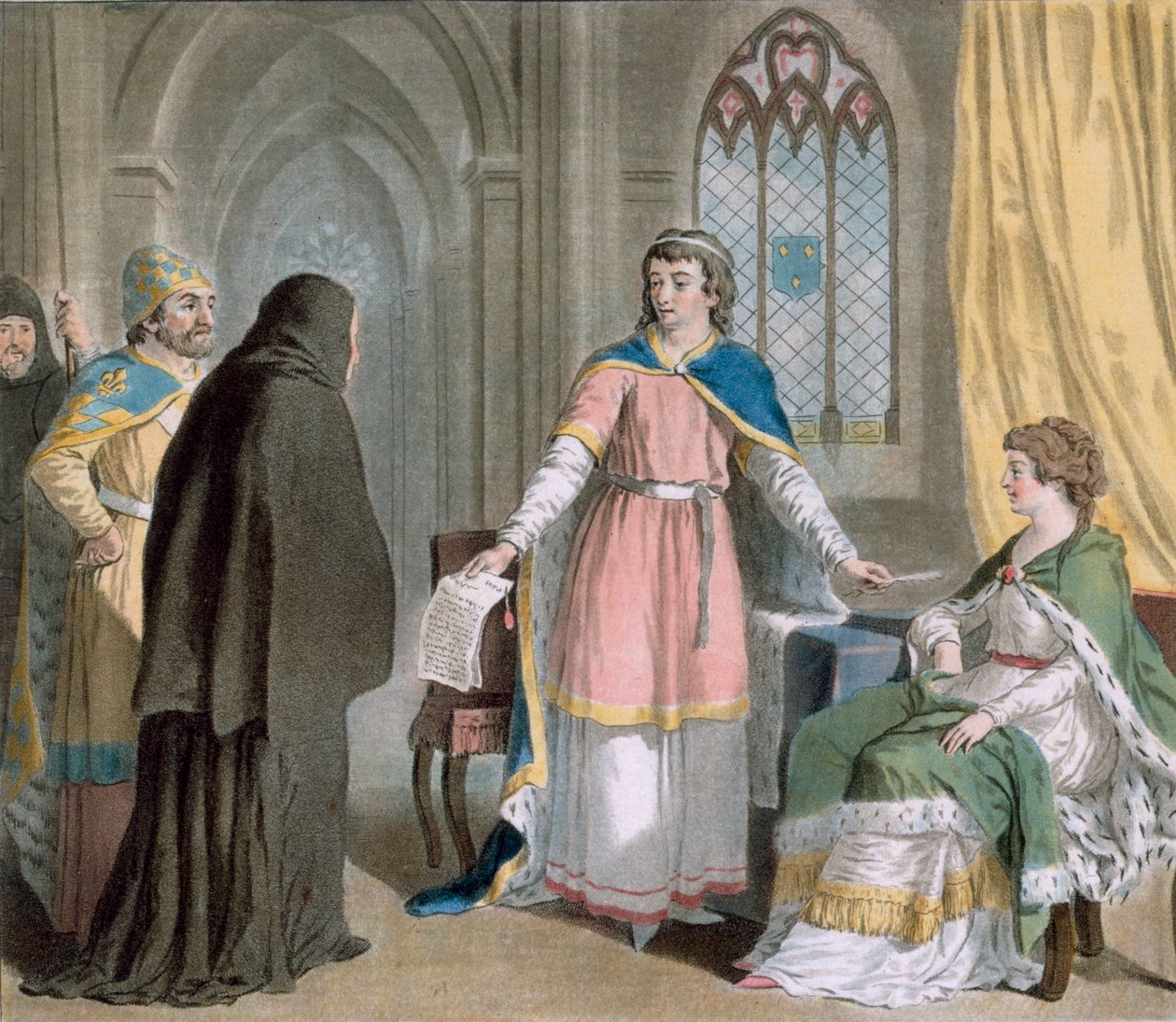 Abbot Suger är namngiven som regent av Frankrike, 1788 (färgstick) av Antoine Louis Francois Sergent Marceau
