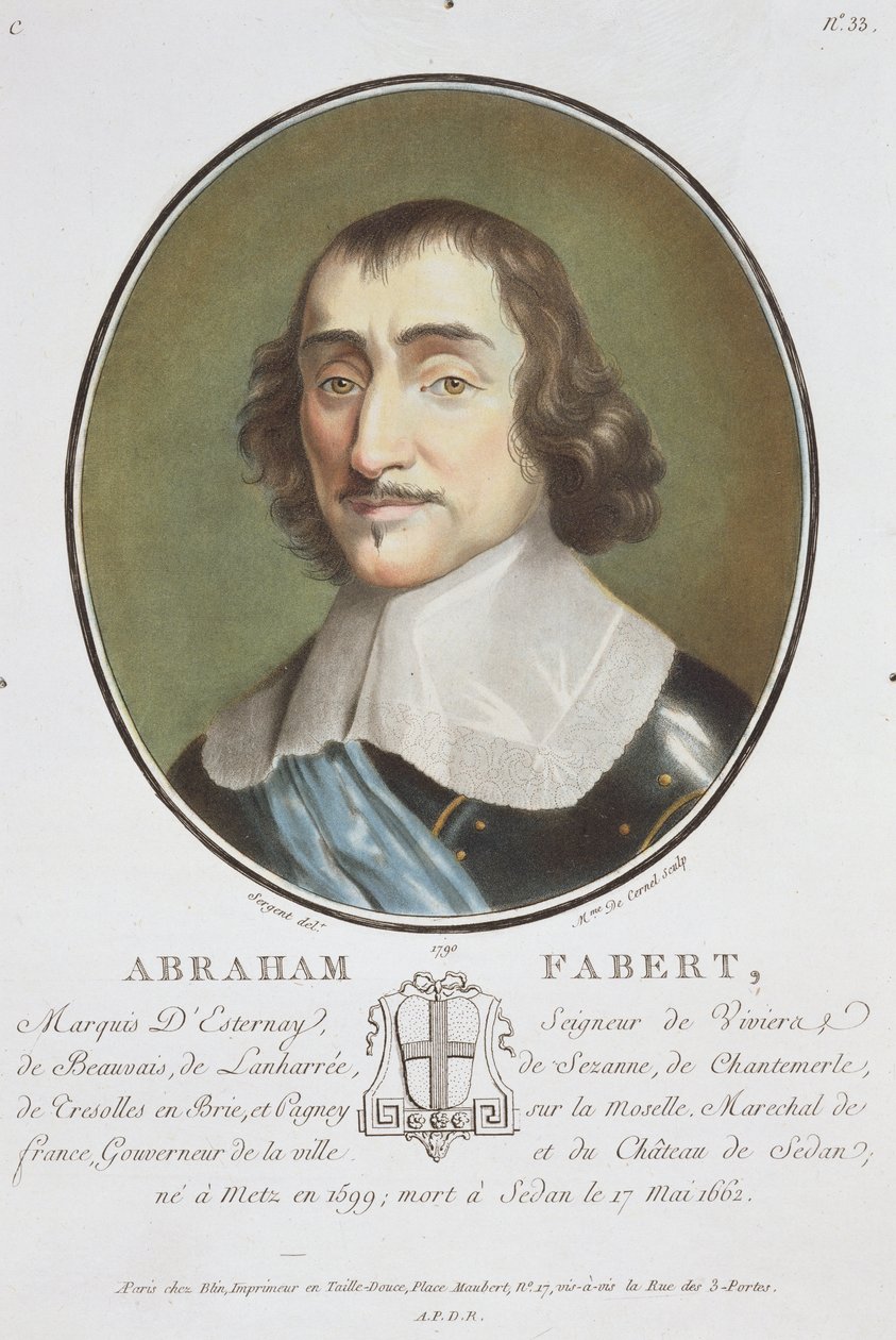Abraham de Fabert (1599-1662) från "Porträtt av stora män, illustra kvinnor och minnesvärda ämnen i Frankrike", graverad av Mme de Cernel, publicerad 1787-92 av Antoine Louis Francois Sergent Marceau
