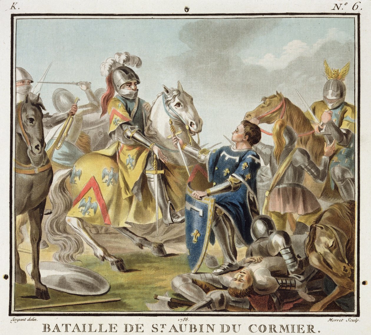 Slaget vid St Aubin du Cormier 1488, graverad av Jean Baptiste Morret (fl. 1790-1820) 1788 av Antoine Louis Francois Sergent Marceau