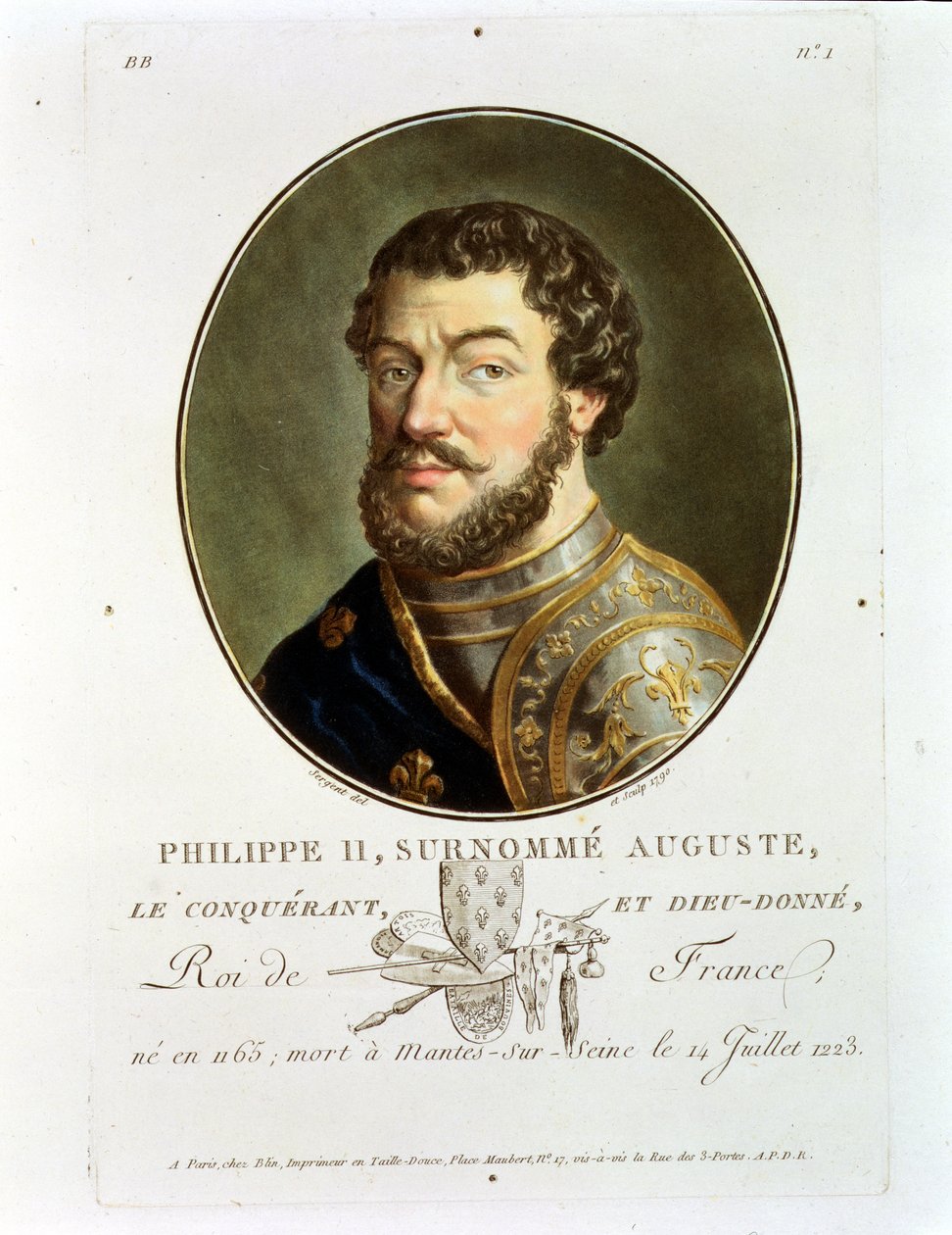 Porträtt av Filip II, kallad Augustus, kung av Frankrike (1165-1223), 1790 av Antoine Louis Francois Sergent Marceau