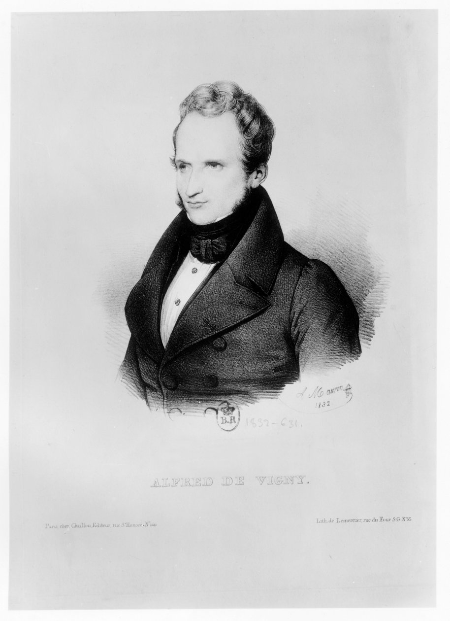 Porträtt av Alfred de Vigny, 1832 av Antoine Maurin