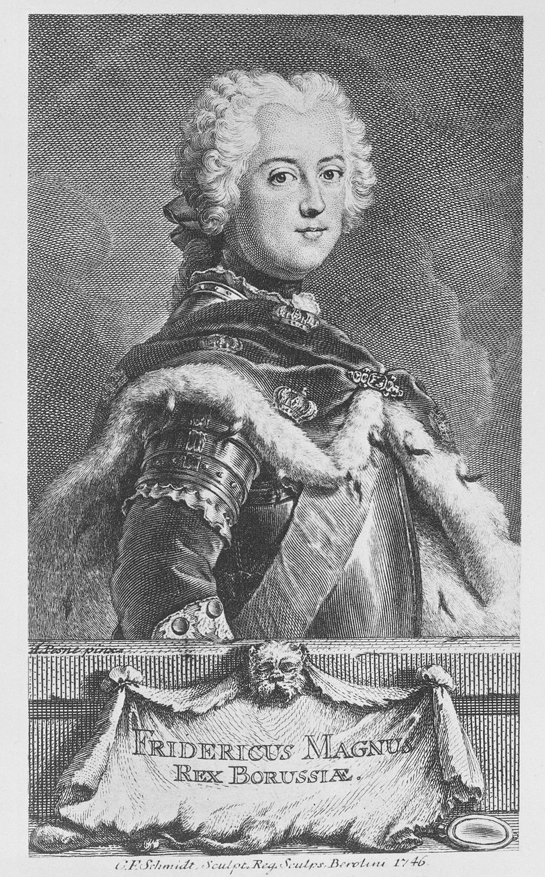 Friedrich II, kung av Preussen, graverad av Georg Friedrich Schmidt, 1746 av Antoine Pesne