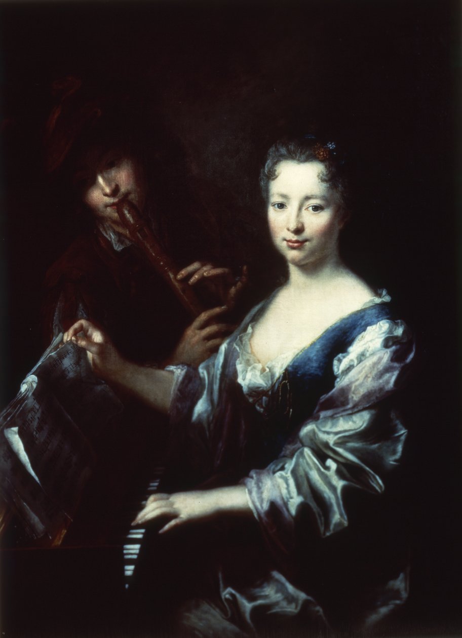 Dam som spelar spinet och flöjtist av Antoine Pesne