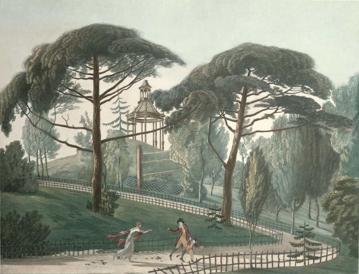 Maze au Belvedere ya Jardin des Plantes huko Paris, iliyochongwa na Nicolas Marie Joseph Chapuy (1790-1858) (aquatint)swed av Antoine Pierre Mongin