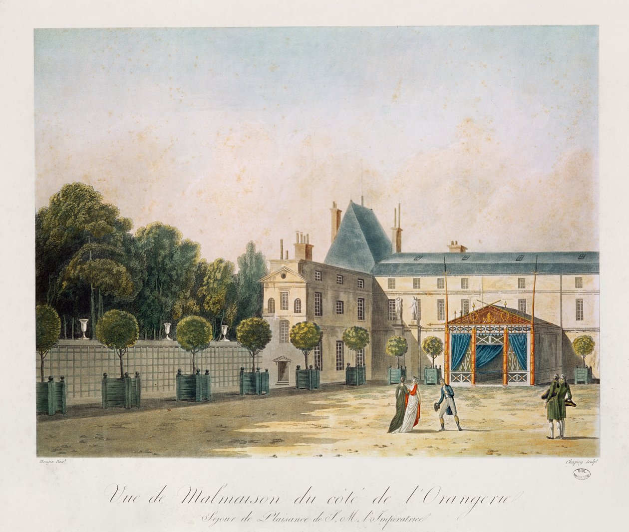 Vy över Malmaison från Orangeriet, graverad av Nicolas Chapuy, ca 1810-talet av Antoine Pierre Mongin
