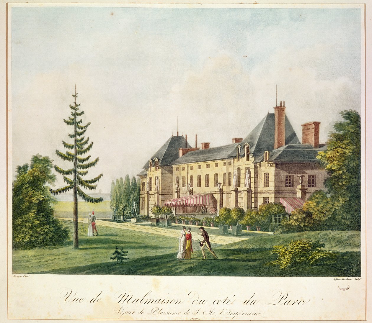 Utsikt över Malmaison från parken, graverad av Marchand Lefebvre, ca 1790-1810 av Antoine Pierre Mongin