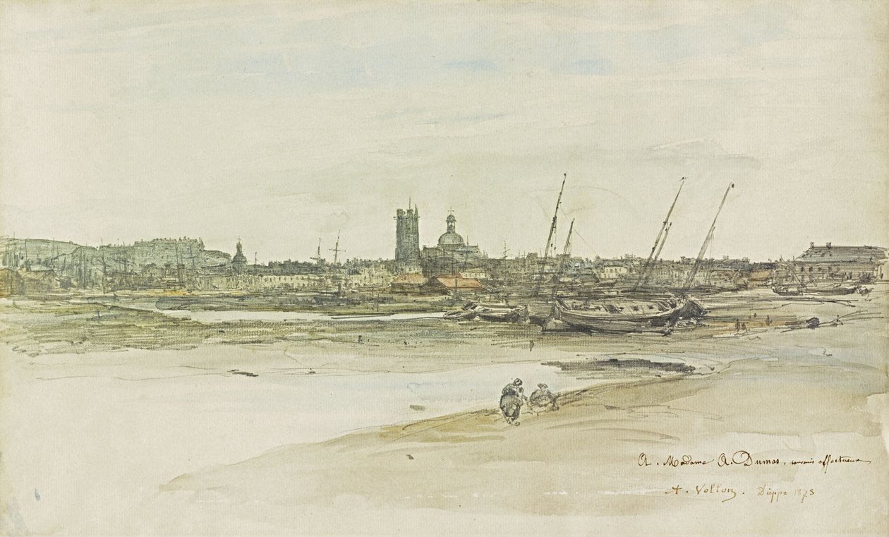 View of Dieppe Harbor av Antoine Vollon