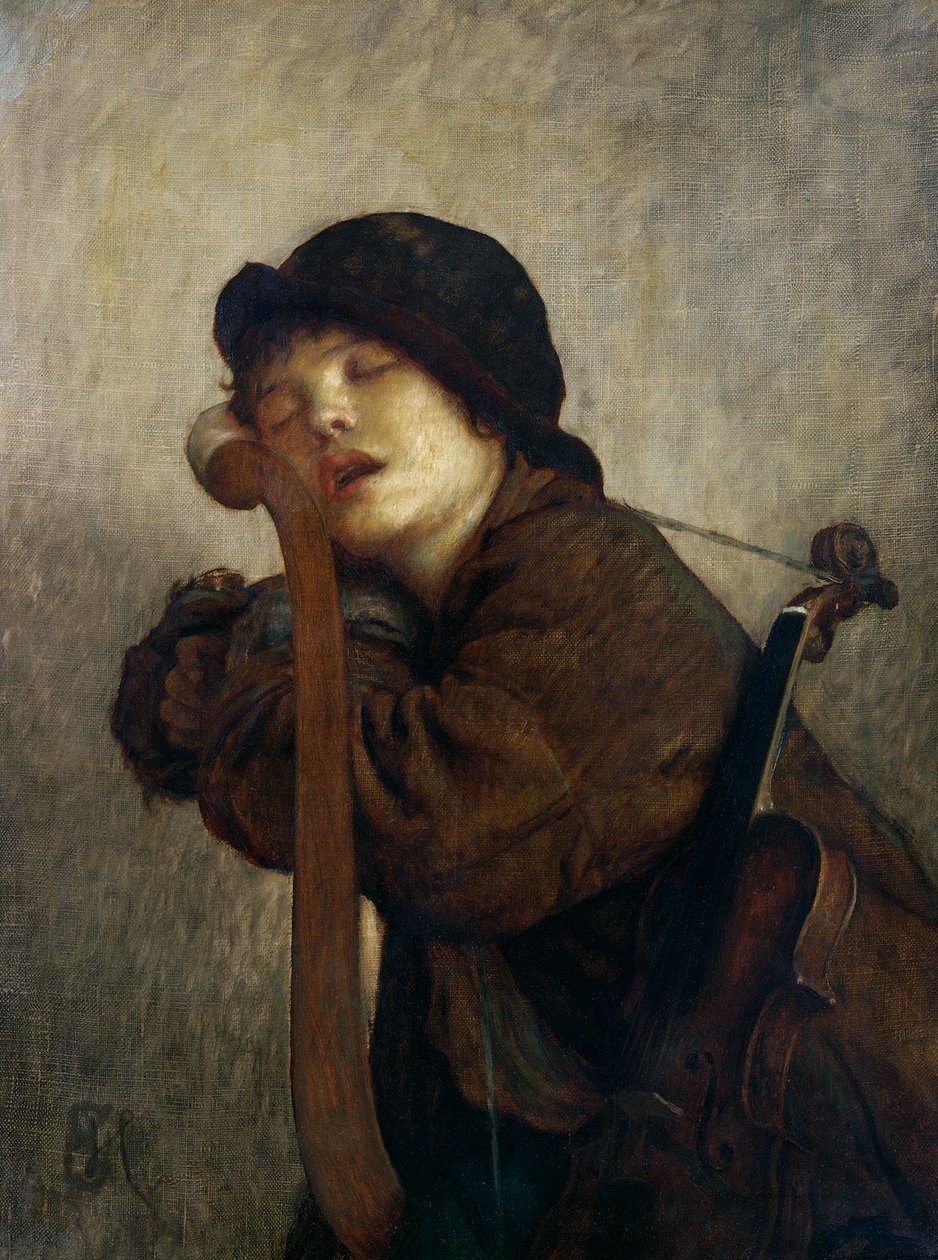 Den lilla violinisten sover, 1883 av Antoine Auguste Ernest Herbert or Hebert