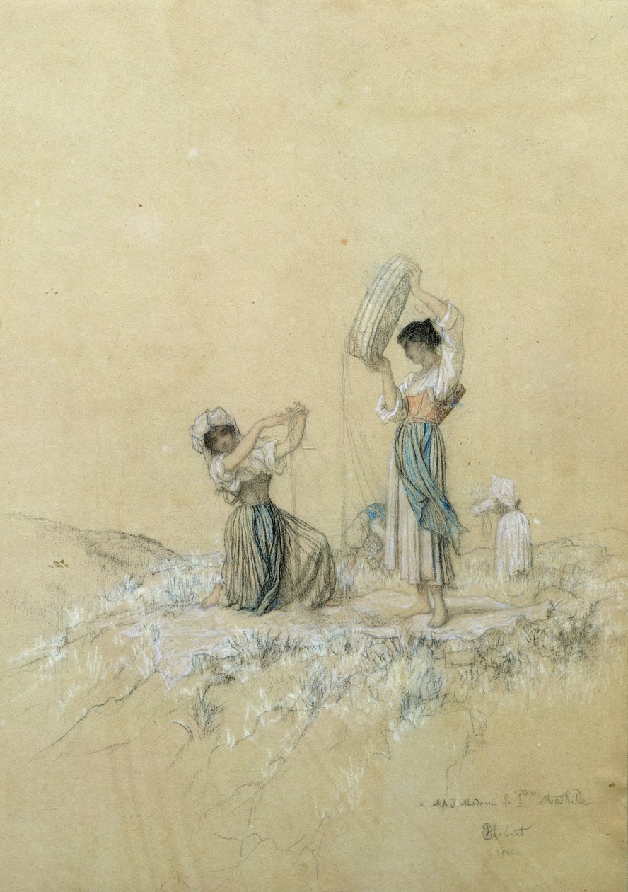 The Winnowers, 1866 (penna och krita på papper) av Antoine Auguste Ernest Herbert or Hebert