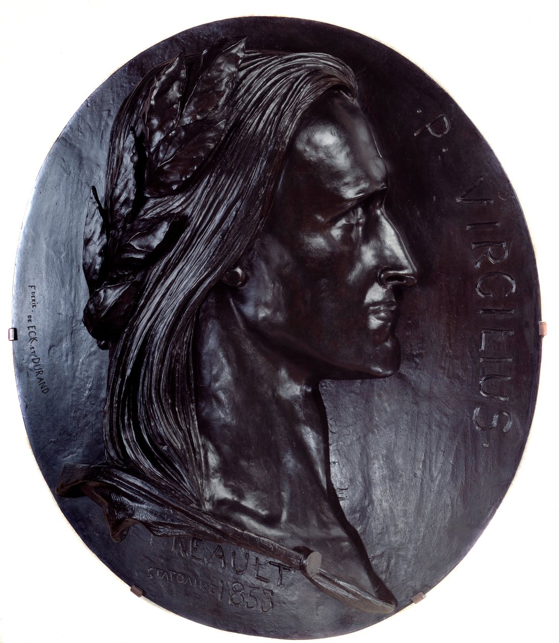 Representation av Vergilius (Publius Vergilius Maro eller Virgilio) latinsk poet (70-19 f.Kr.) Kolossal oval bronsmedaljong av Auguste Preault (1809-1879) 1853 Paris, musee d