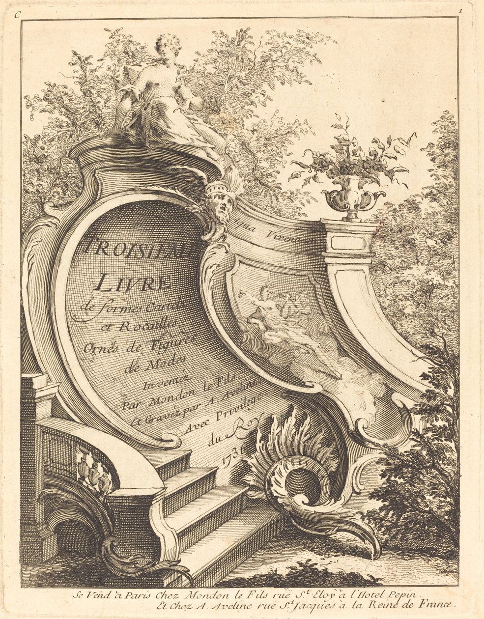 Tredje boken om formkarteller och rocailler (titelsida) av Antoine Aveline after Jean Mondon