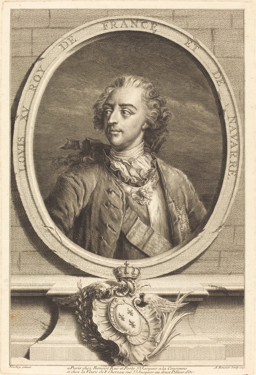 Ludvig XV, kung av Frankrike av Antoine Benoist after Jakob Christoffel Le Blon after Nicholas Blakey