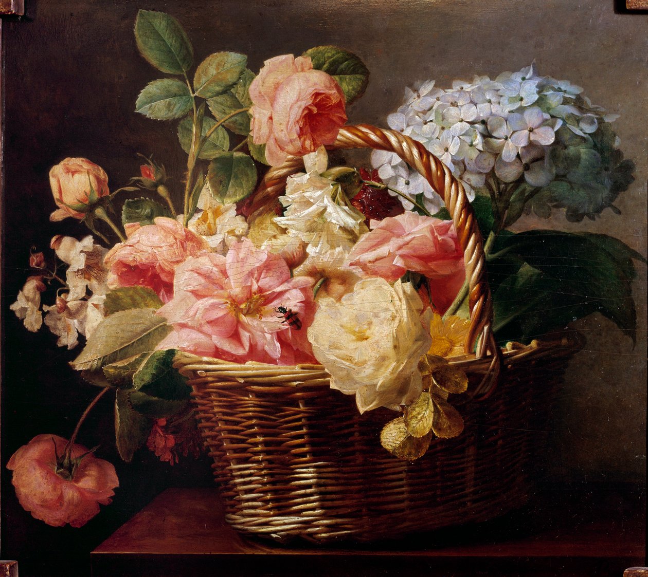 Buketter av blommor i en korg Målning av Antoine Berjon (1754-1843) 1800-tal Privatsamling av Antoine Berjon