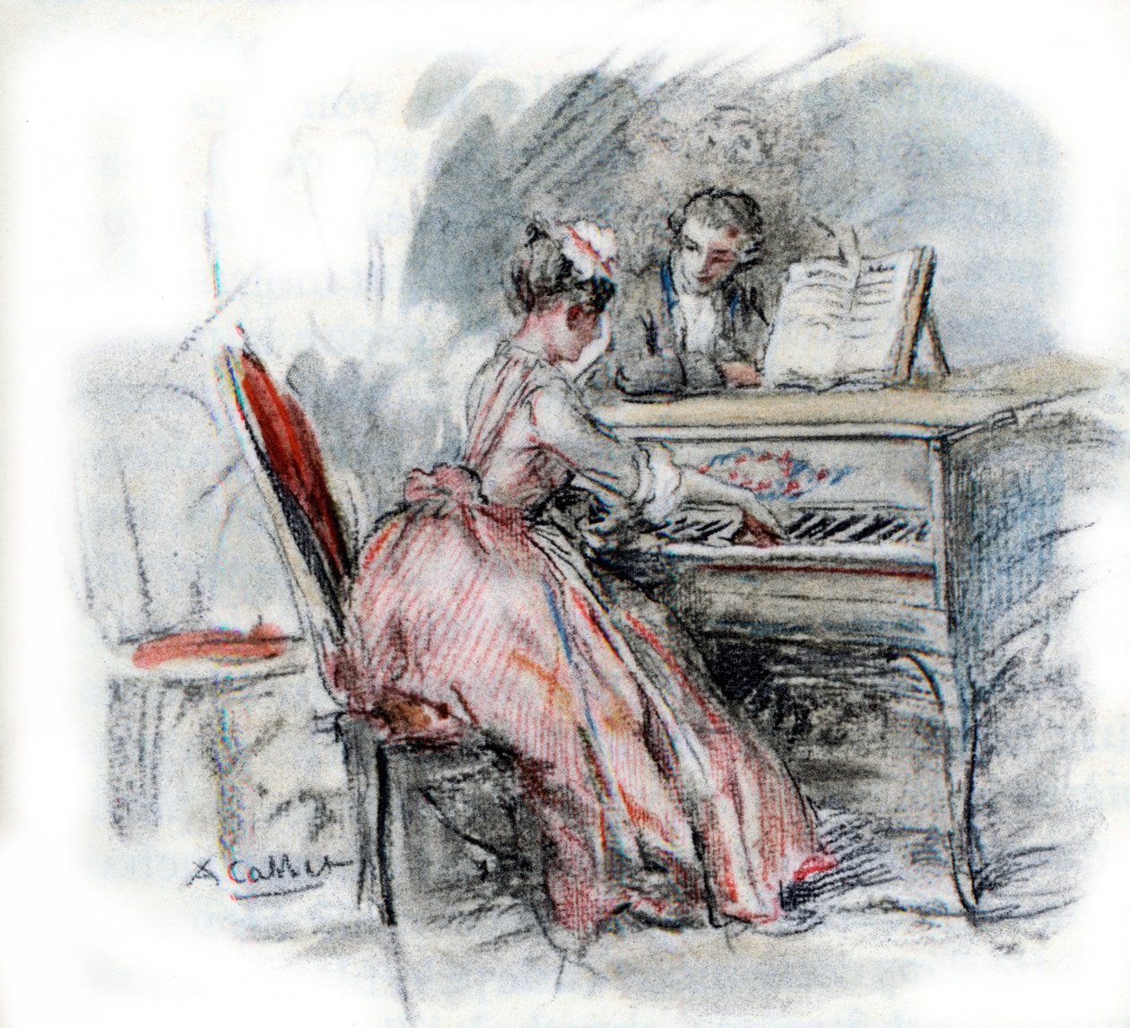 Werther beundrar Charlotte som spelar cembalo av Antoine Calbet