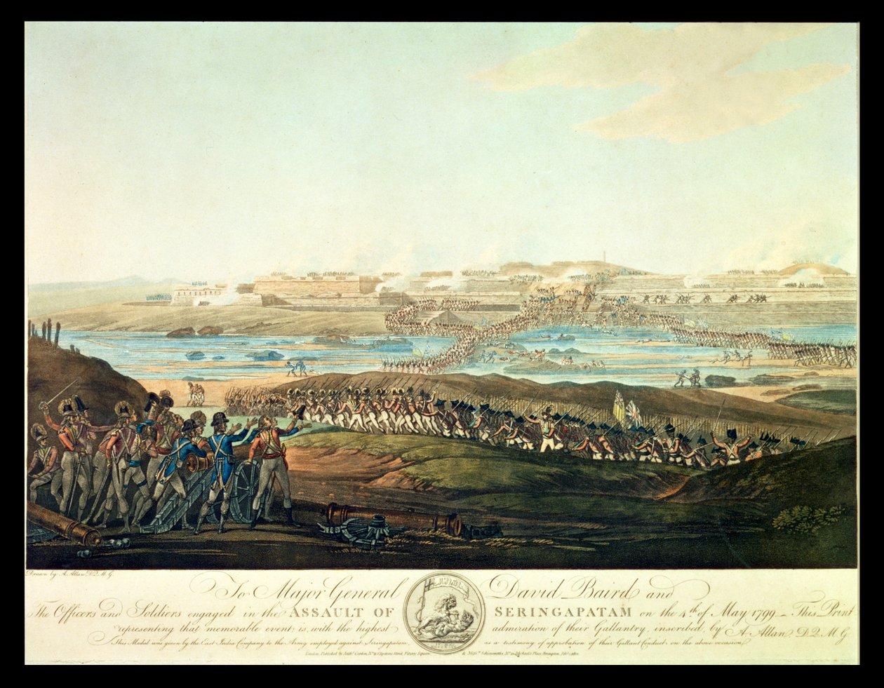 Infångandet av Seringapatam 1799, 1801 (färgad akvatint) av Antoine Cardon
