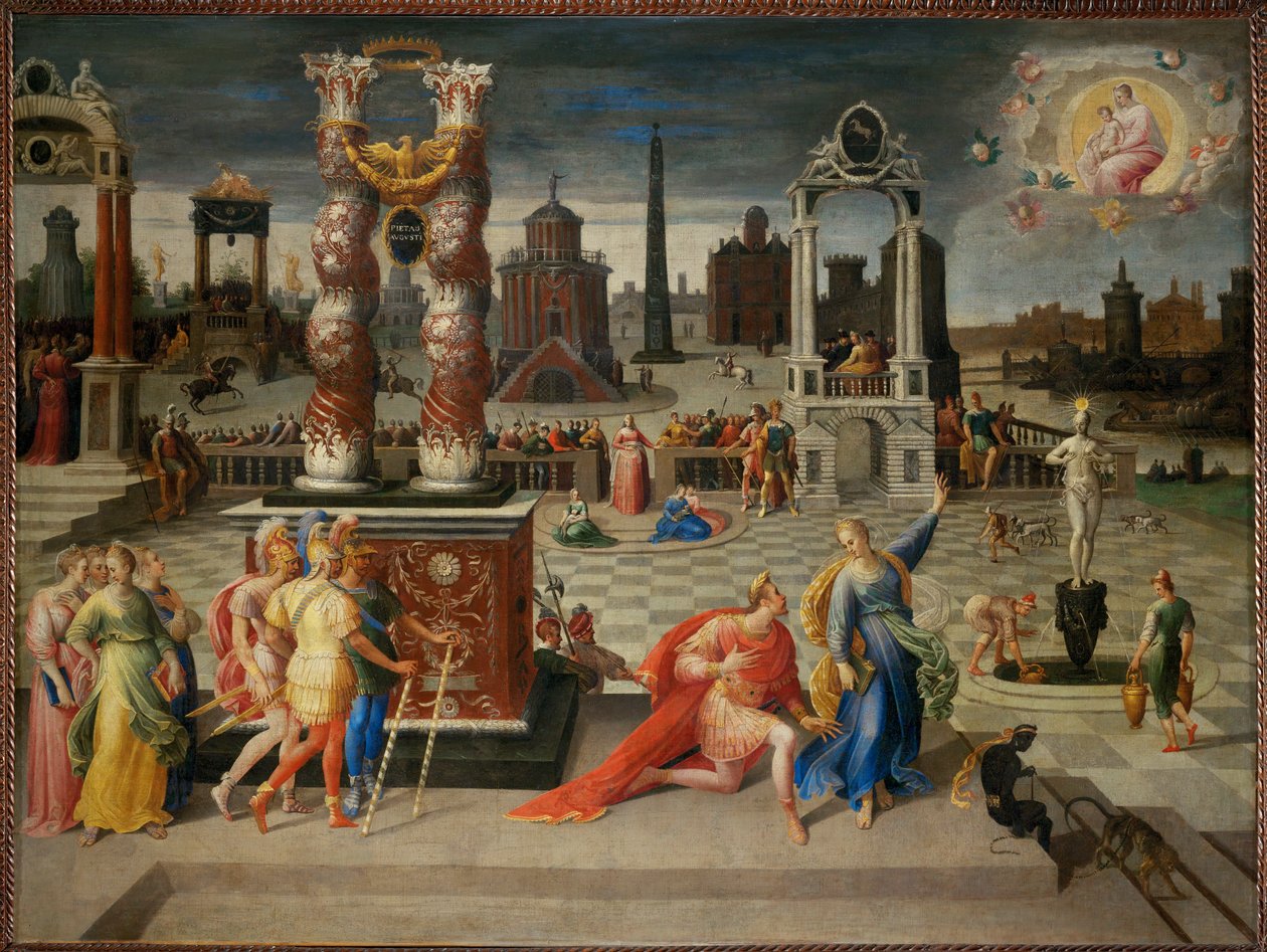 La Sibylle de Tibur. Kejsar Augustus på sina knän... av Antoine Caron