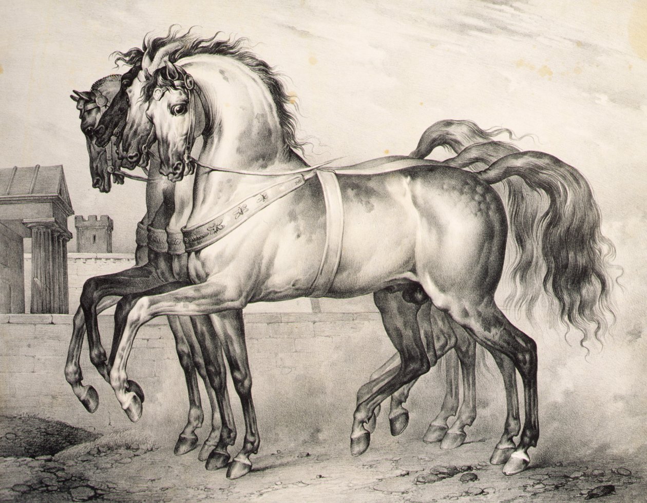 Hästarna riden av Louis Philippe, hertigen av Orleans i slaget vid Valmy, graverade av Victor Adam (1801-66) c.1834-38 (litho) av Antoine Charles Horace Vernet