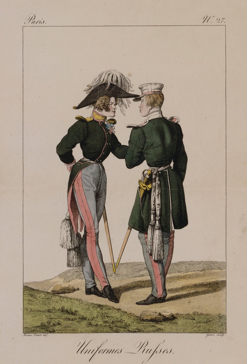 Ryska uniformer (handfärgad gravyr) av Antoine Charles Horace Vernet