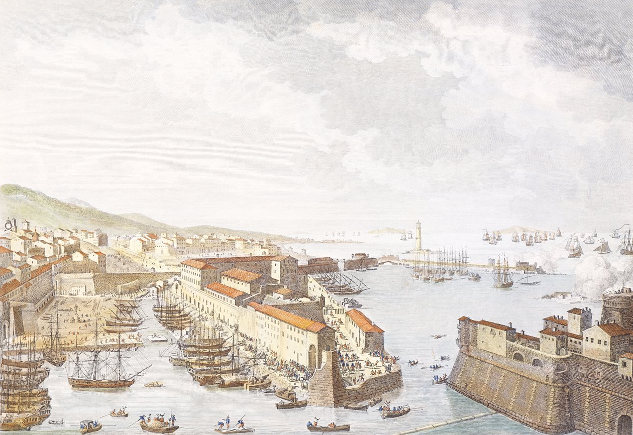 Franskans intåg i Livorno, juni 1796, gravyr av Jean Duplessis-Bertaux (1750-1818), teckning av Carle Vernet (1758-1836), franska revolutionskrigen, Italien av Antoine Charles Horace Vernet