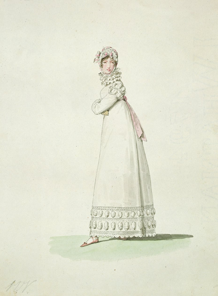 Elegant kvinna i en friluftsklänning, illustration från 