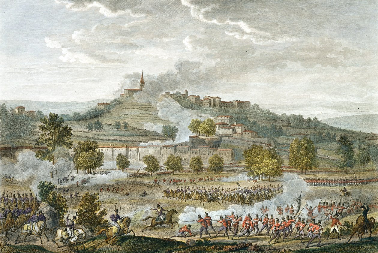 Slaget vid Montebello och Casteggio, 20 Prairial, år 8 (9 juni 1800) graverad av Jean Duplessi-Bertaux (1747-1819) (akvatint) av Antoine Charles Horace Vernet