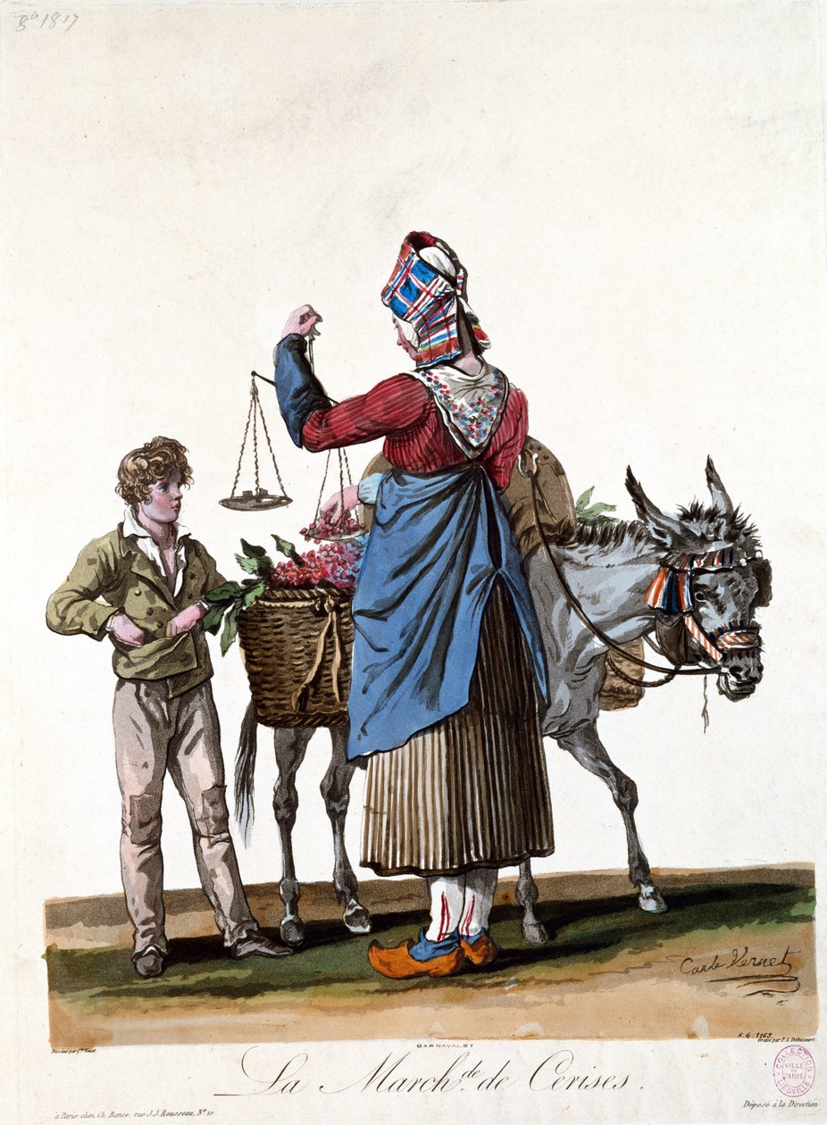 Körsbärssäljaren, graverad av Philibert Louis Debucourt (1755-1832) av Antoine Charles Horace Vernet
