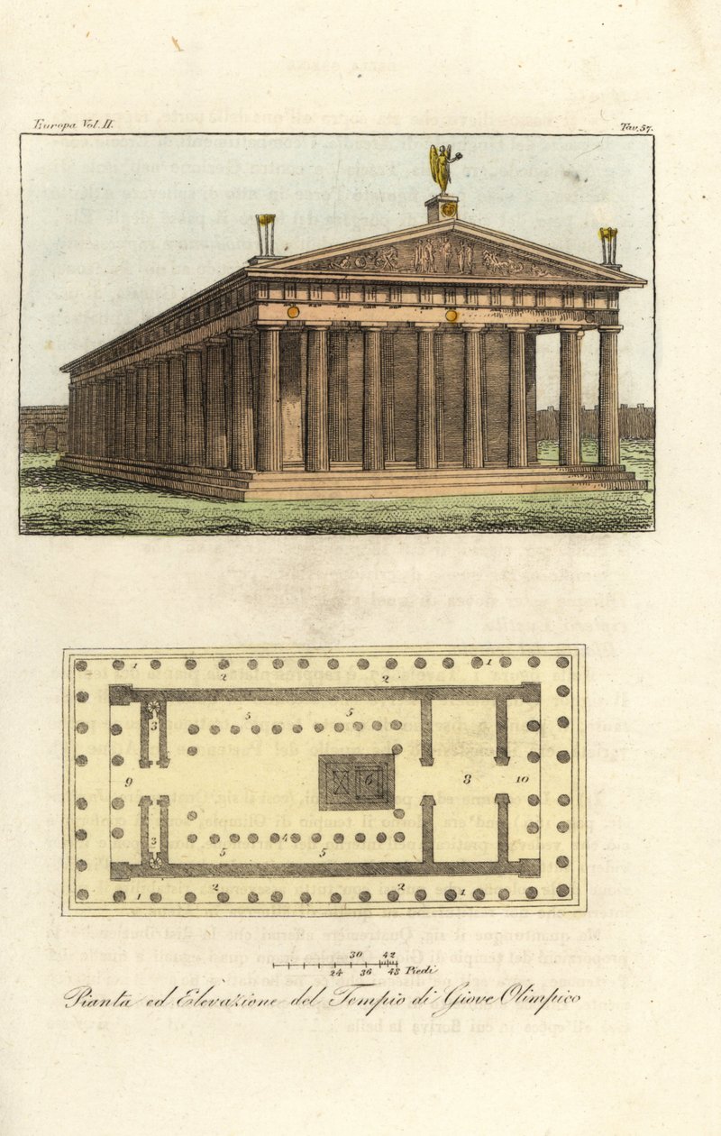 Höjd och plan över Zeustemplet eller Jupiter vid berget Olympen av Antoine Chrysostome Quatremère de Quincy