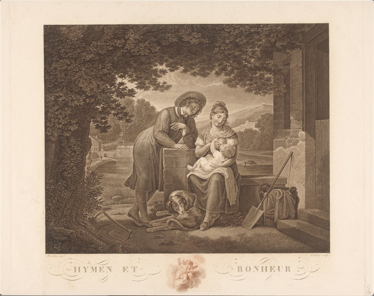 Ung familj med hund Hymen et Bonheur (titel på objekt) av Antoine Claude François Villerey