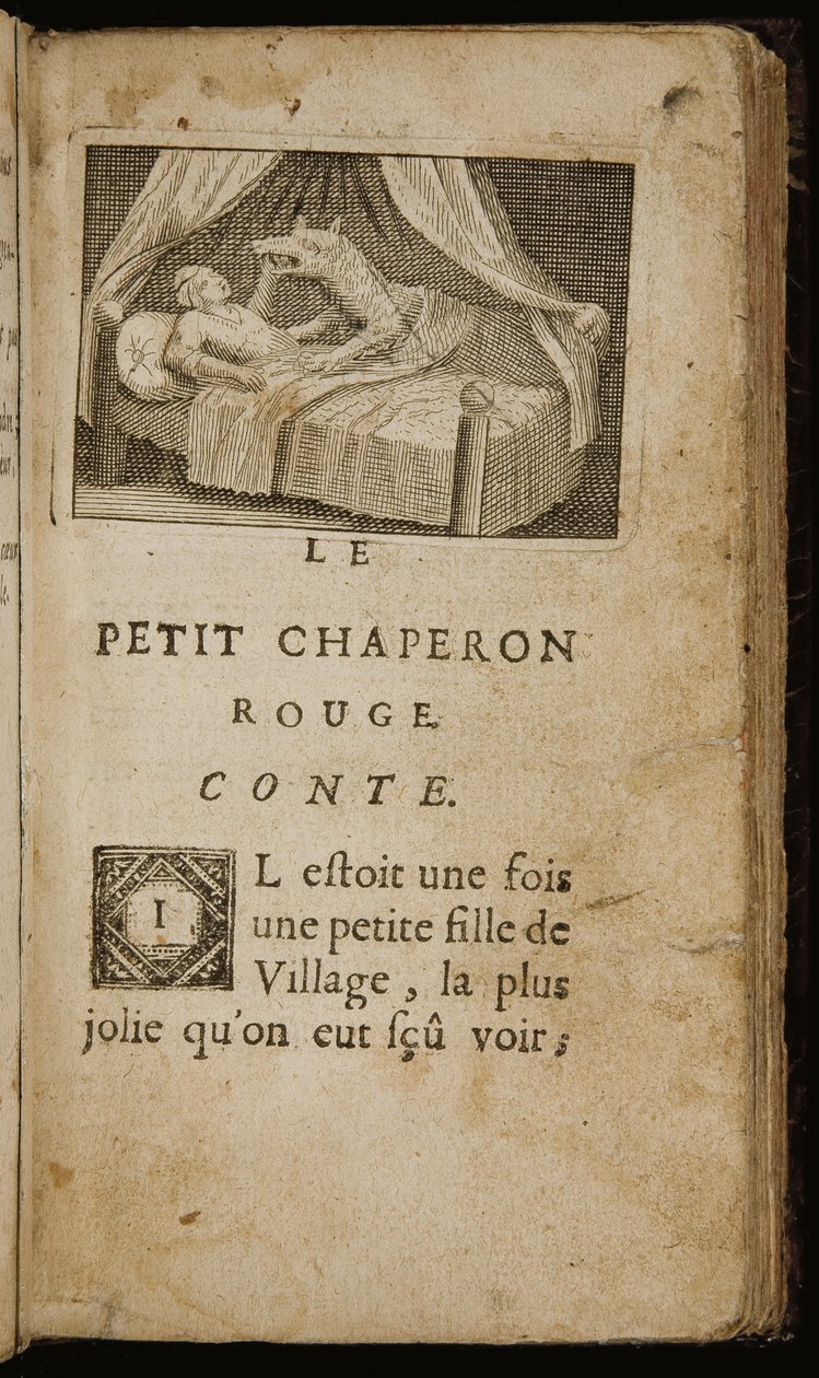 "The Tale Red Riding Hood", sida från "Stories or Tales of the Past. With Moralites" av Charles Perrault, Paris: Claude Barbin, 1697 av Antoine Clouzier