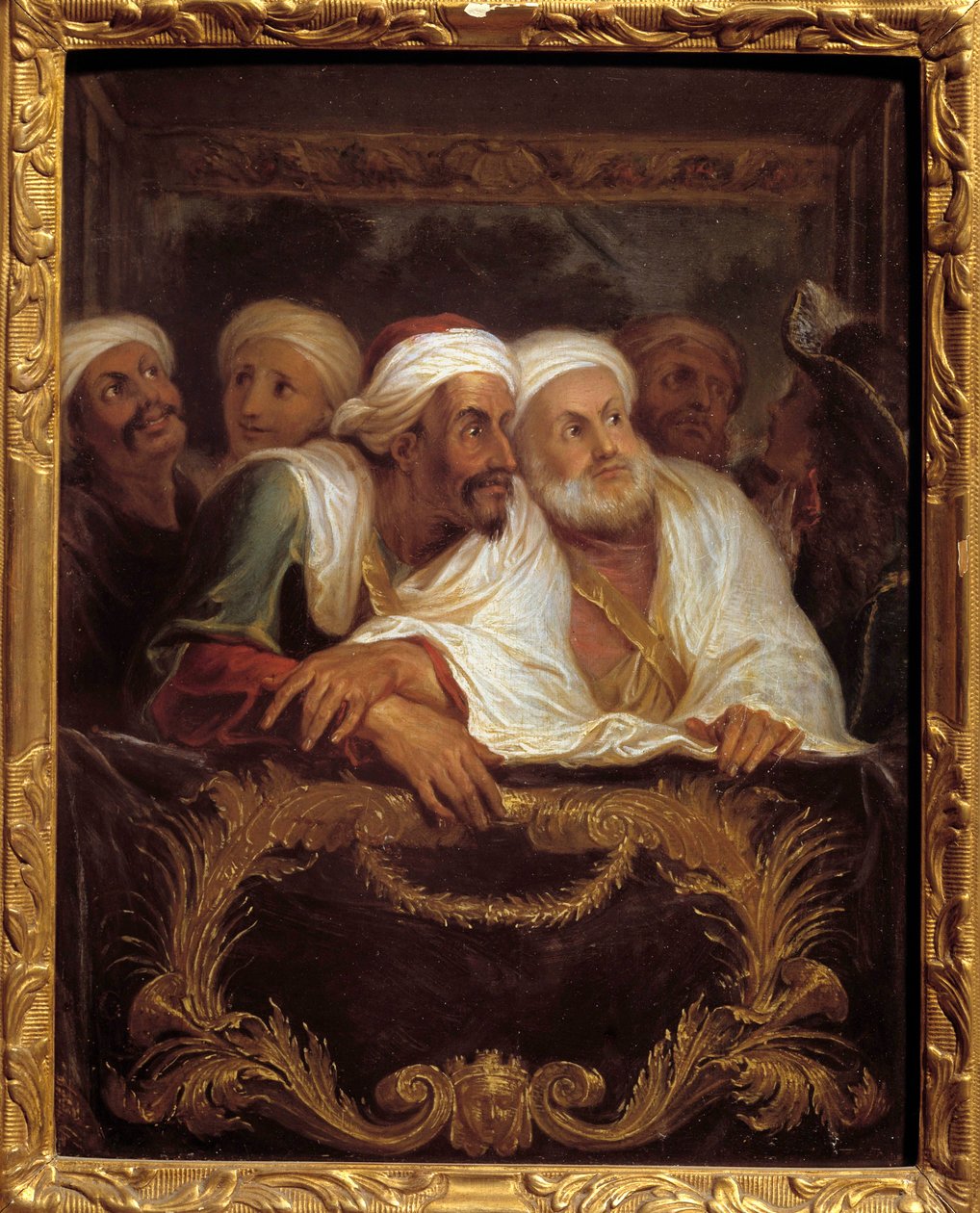 Marockansk ambassadör Mohamed Temin närvarade vid en show i en loge av den italienska komedin i Paris i februari 1682 Målning av Antoine Coypel (1661-1722) 1600-talets sön. 0,28x0,22 m av Antoine Coypel