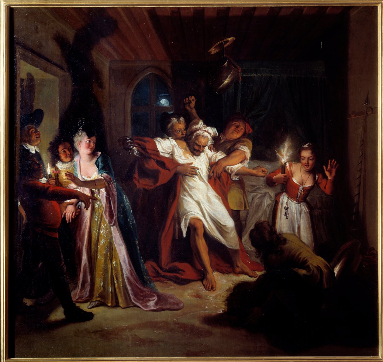 Sovande Don Quijote bekämpar skinnen. "Den geniale gentlemannen Don Quijote från La Mancha" av Miguel de Cervantes Saavedra (1547-1616). Målning av Charles Antoine Coypel (1694-1752), mellan 1716. Olja på duk. Mått: 1,23 x 1,28 m. Compiegne, Musee National av Antoine Coypel