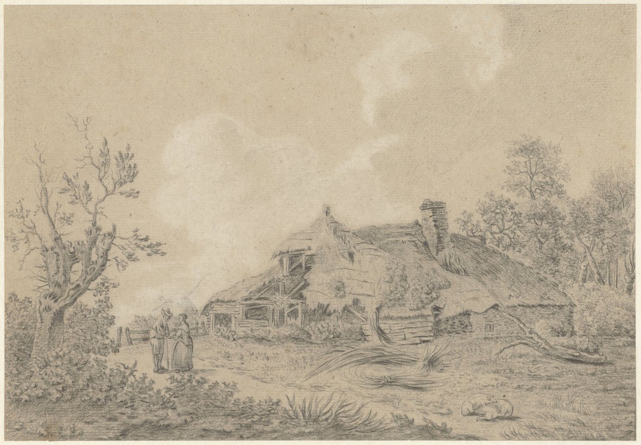 Bondgård med två figurer av Antoine Daniel Prudhomme