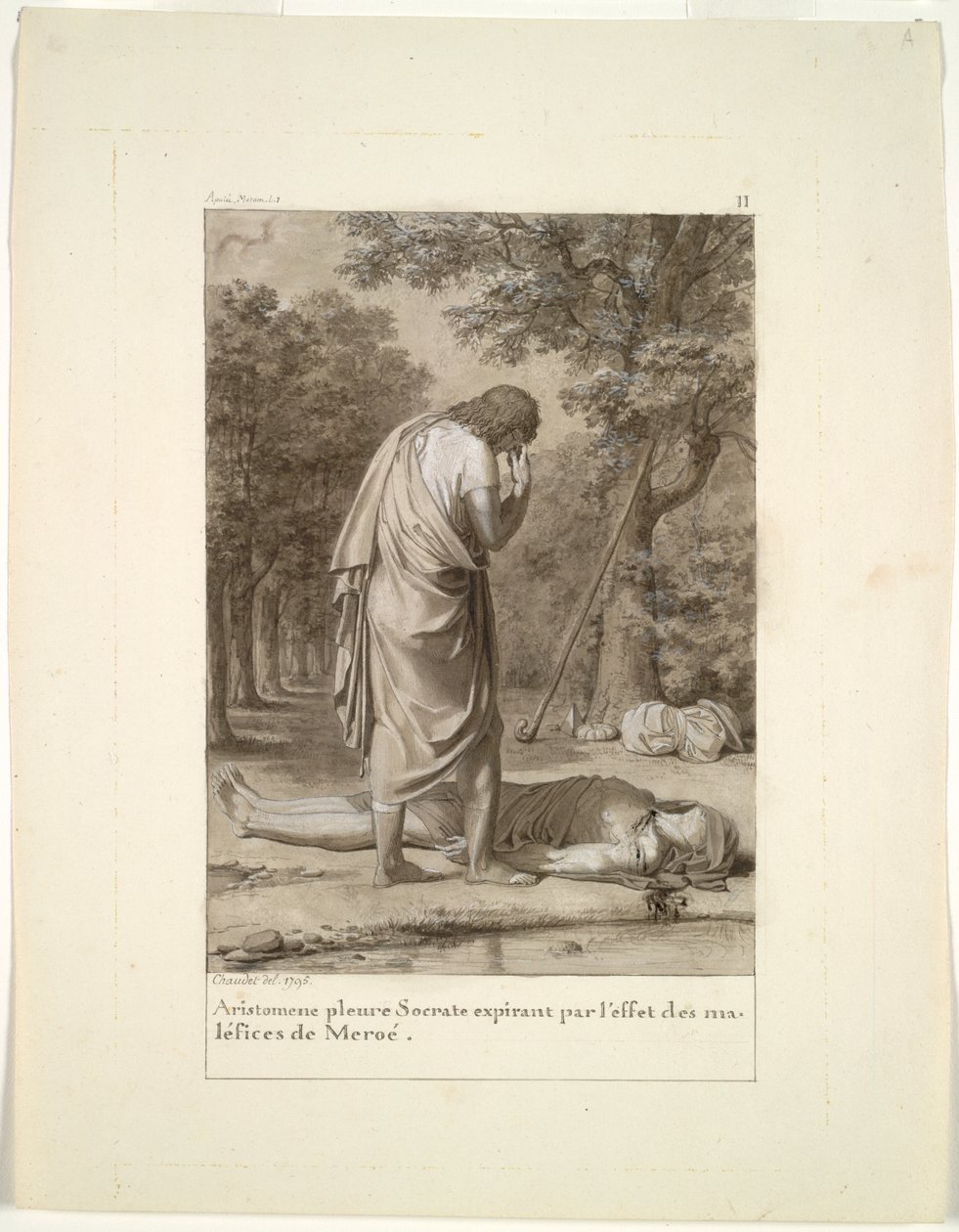 Aristomenes sörjer Sokrates död från Meroës förtrollning (från Apuleius bok 1, "The Golden Ass") av Antoine Denis Chaudet