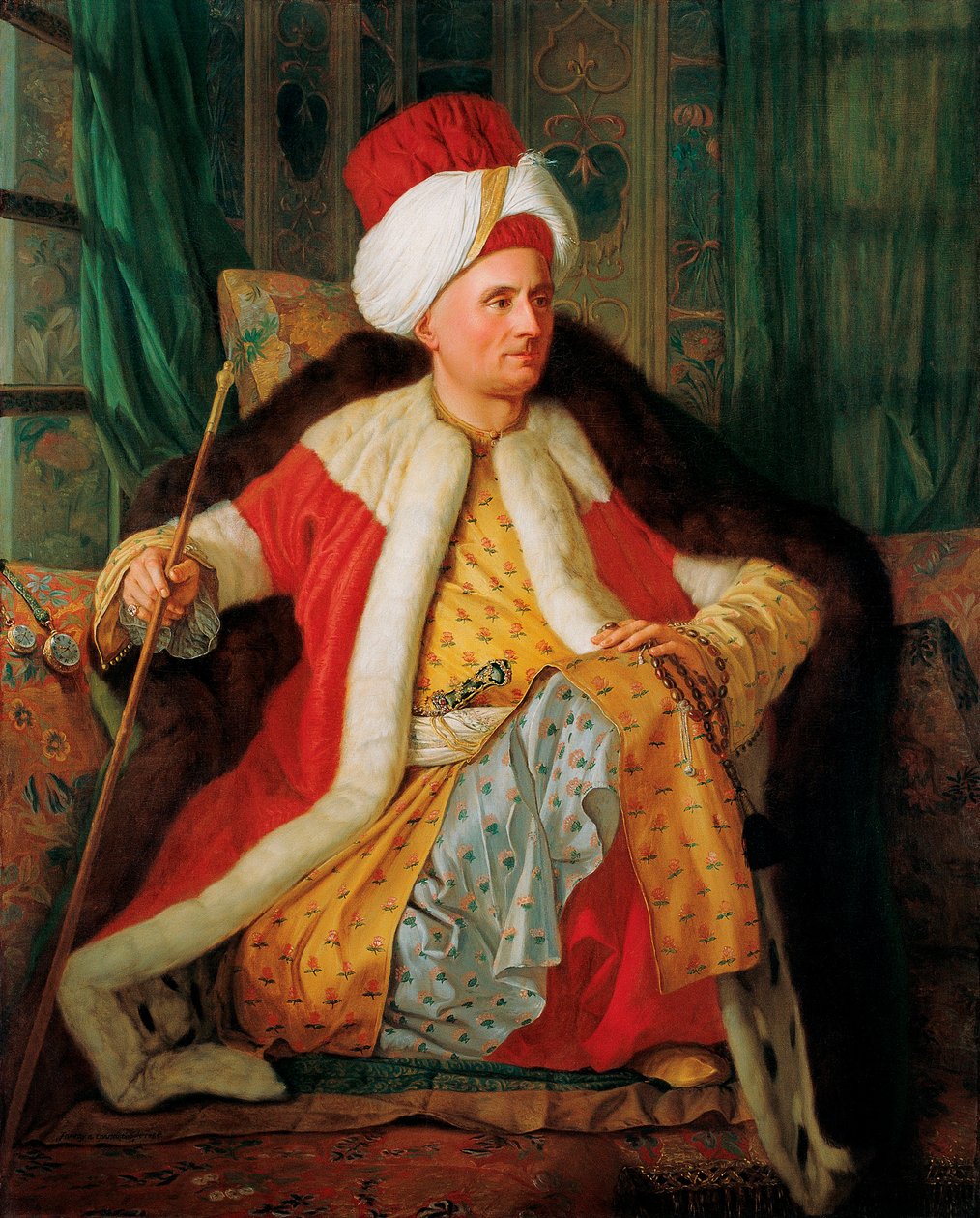 Porträtt av Charles Gravier de Vergennes (1719-1787) diplomat i turkisk klädsel (Porträtt av Charles Gravier greve av Vergennes och fransk ambassadör, i turkisk klädsel) - Målning av Antoine de Favray (1706-1791), olja på duk av Antoine Favray