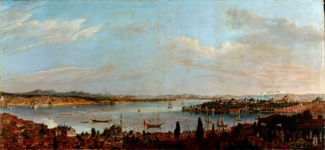 Panoramautsikt över Istanbul, Turkiet Målning av Antoine Favray (1706-1791) Olja på duk 1700-tal Dim 100x213 cm Pera Museum, Istanbul av Antoine Favray