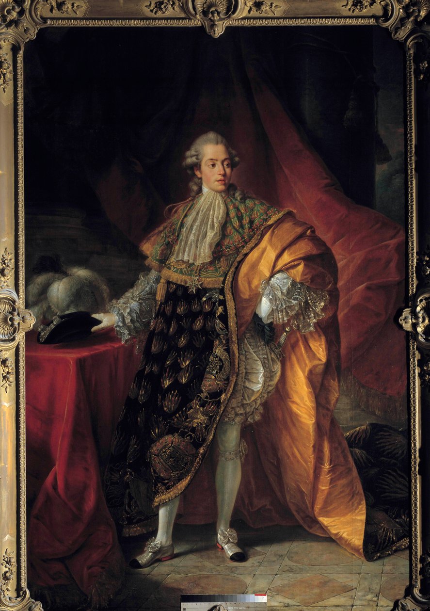 Hellängdsporträtt av Charles Philippe av Frankrike i full klädsel av den Helige Andes Orden, Comte d