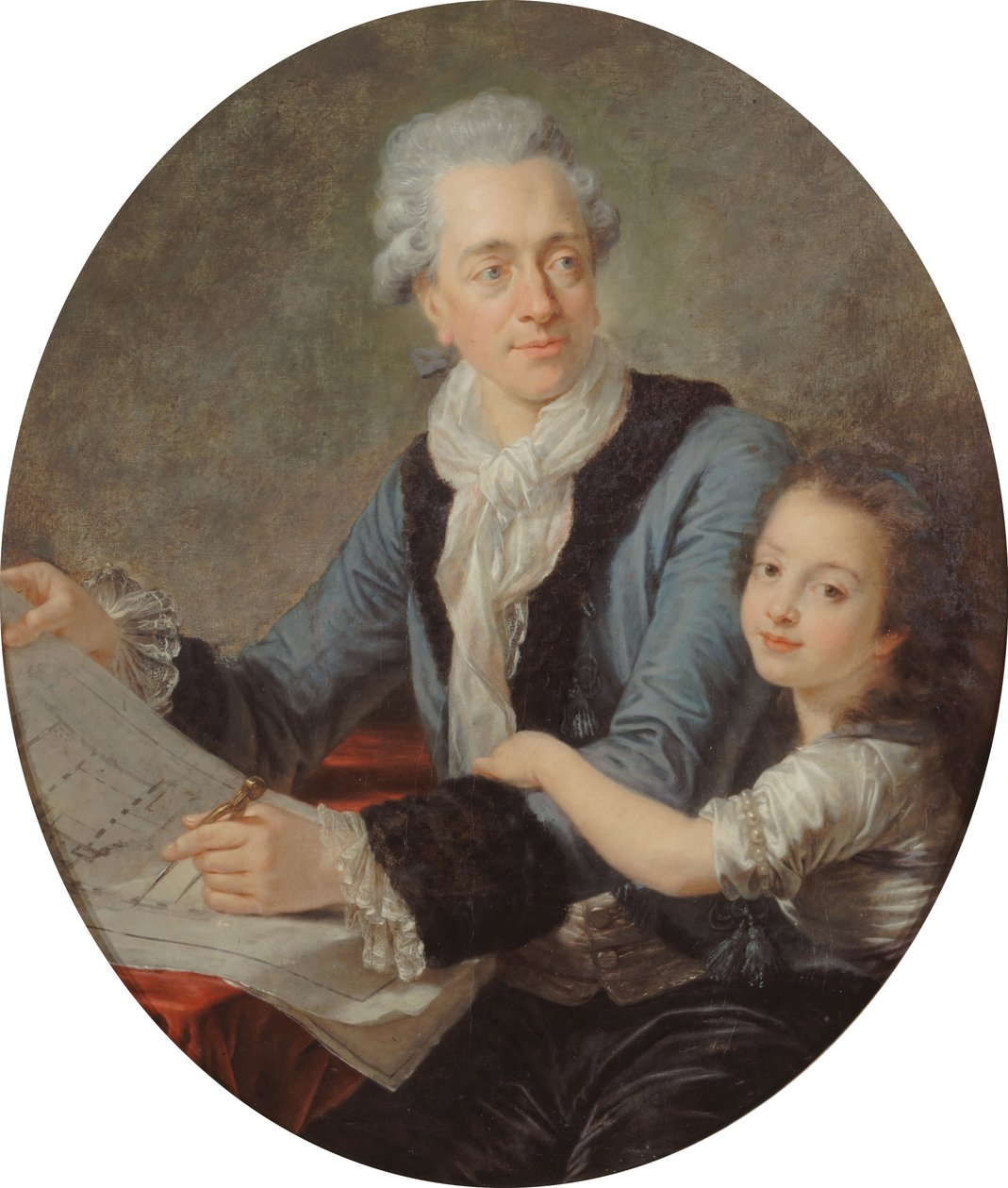 Porträtt av arkitekten Claude Nicolas Ledoux 1736-1806 med sin dotter, ca 1782. av Antoine François . Callet