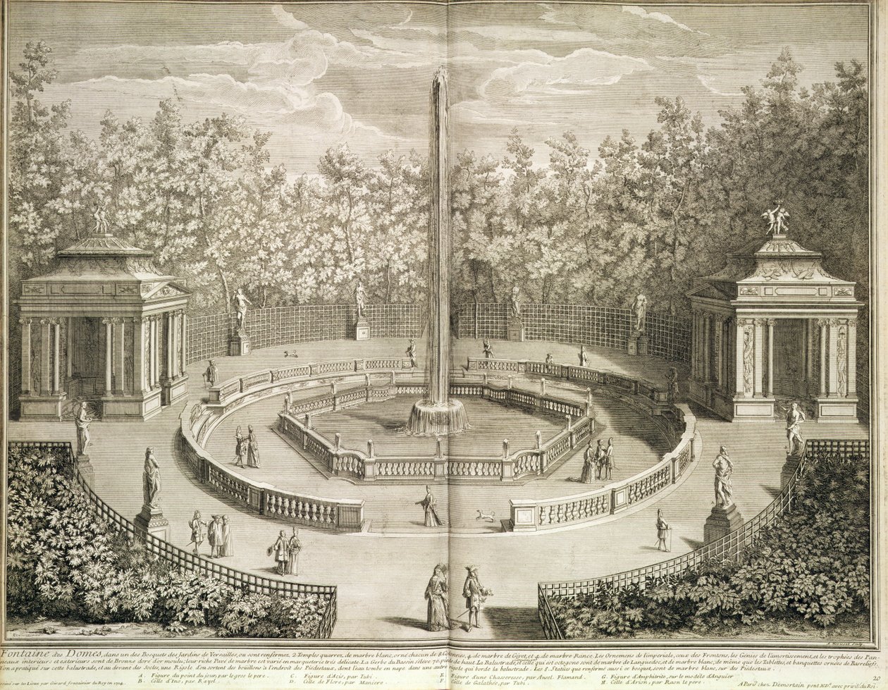 Fountain of the Domes, Versailles, ca 1715 (etsning) av Antoine Herriset