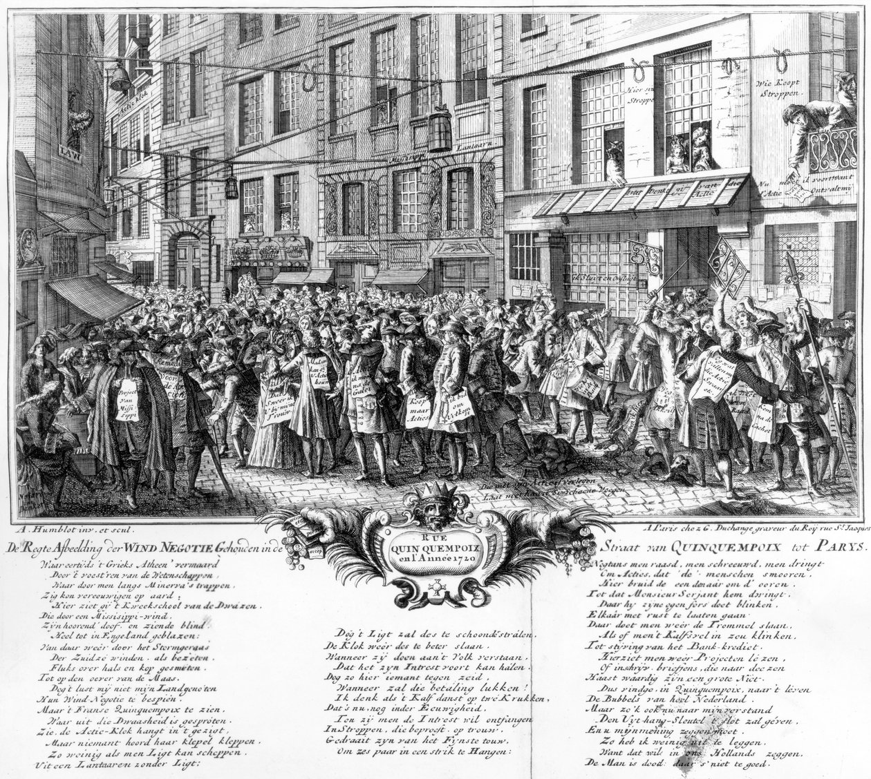 Investerare framför Banque Royales huvudkontor i Rue Quincampoix, Paris, 1720 av Antoine Humblot