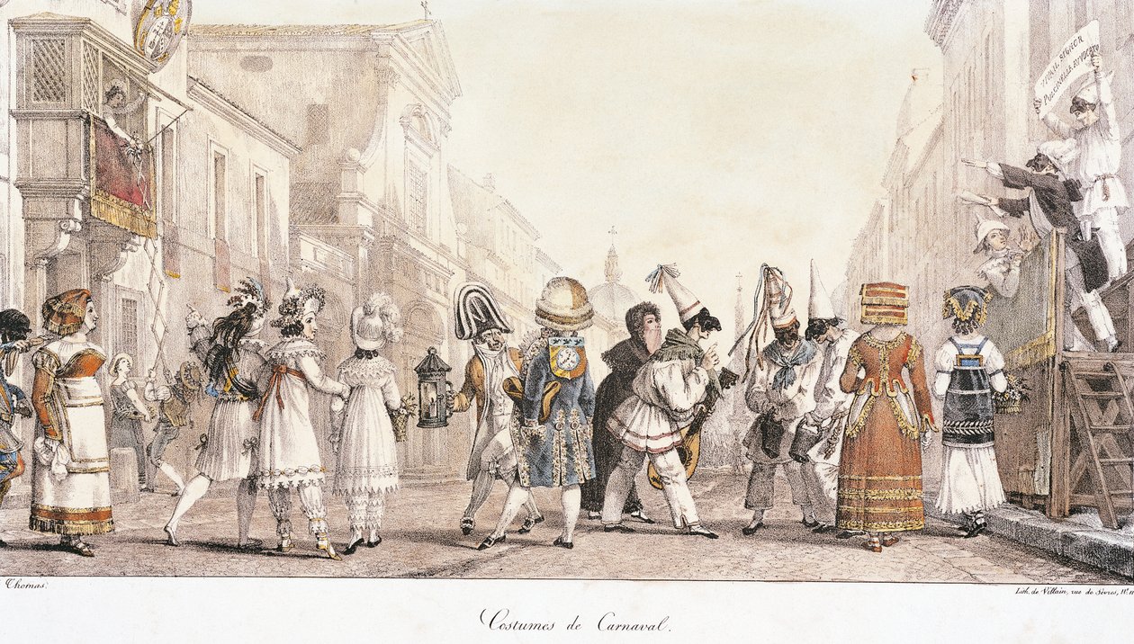 Karnevalsdräkter, av Antoine-Jean-Baptiste Thomas (1791-1833), akvarell. Italien av Antoine Jean Baptiste Thomas