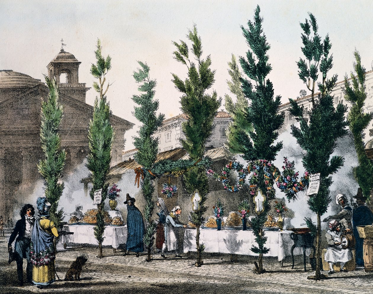 Matfritöser på Pantheon under St Joseph-festen, gravyr av Antoine Jean-Baptiste Thomas (1791-1834) från Un an a Rome et dans ses environs (Ett år i Rom och i dess omgivningar), Frankrike av Antoine Jean Baptiste Thomas